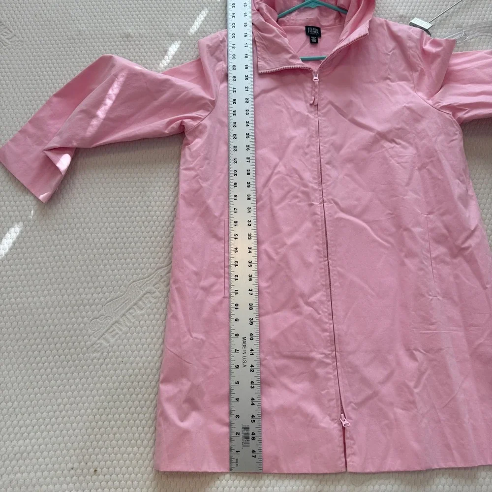 Eileen Fisher Pink Italian Cotton Hooded Zip Up Jacket Coat Petite Medium PM